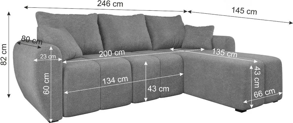 Rozkładana dwustronna sofa narożna do L SEVIO 246x145 cm, szara + 2 poduszki GRATIS