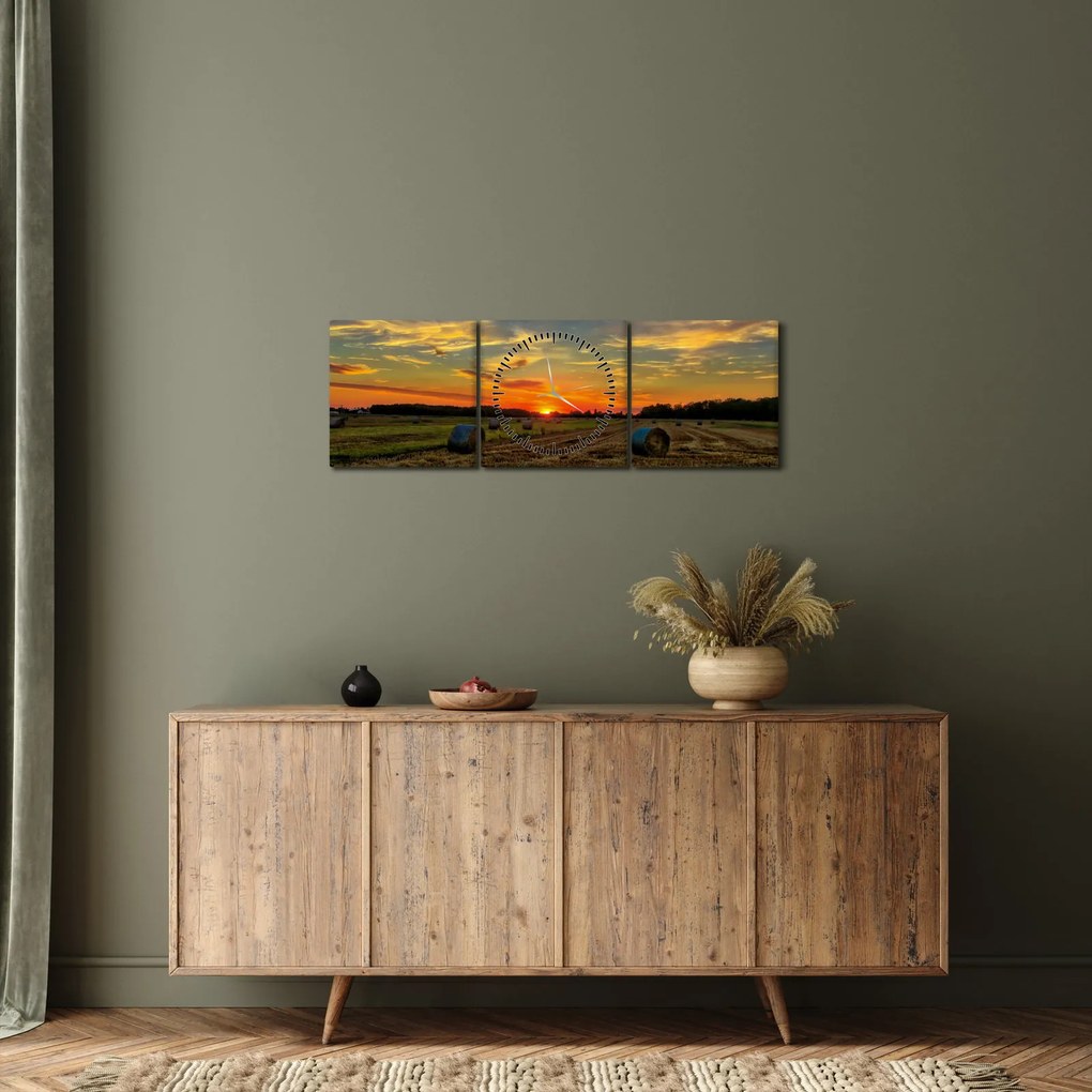 Obraz - Wiejskie bale (z zegarem) (90x30 cm)