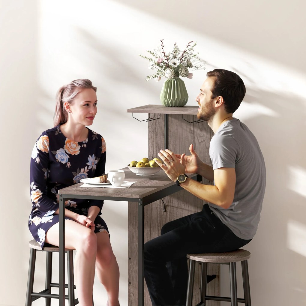 HOMCOM 3-częściowy zestaw barowy z półkami i hokerami, regał na wino, szary