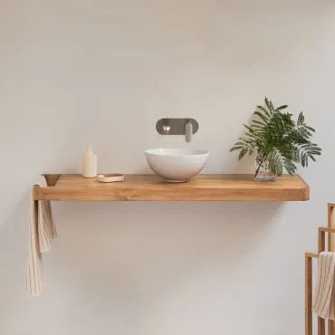 Zestaw Mebli Łazienkowych 130x45 Cm Wiszący Z Drewna Tekowego Neill Drewno Tekowe & Okrągły Biały Ceramiczny - Sklum