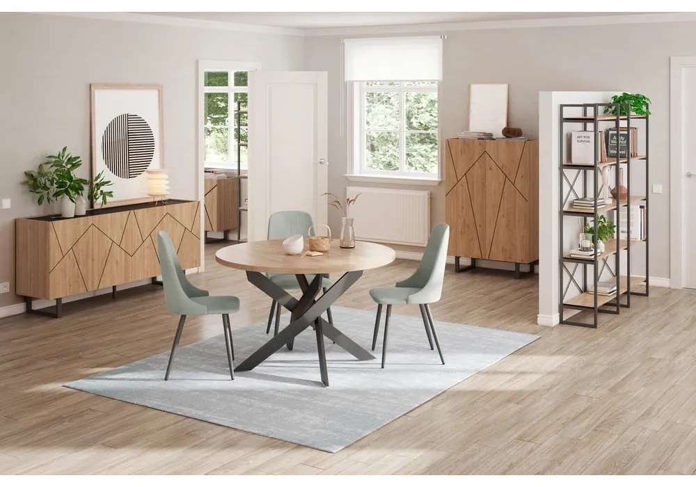 Czarno-naturalna niska komoda w dekorze dębu 180x80 cm Milena – Marckeric