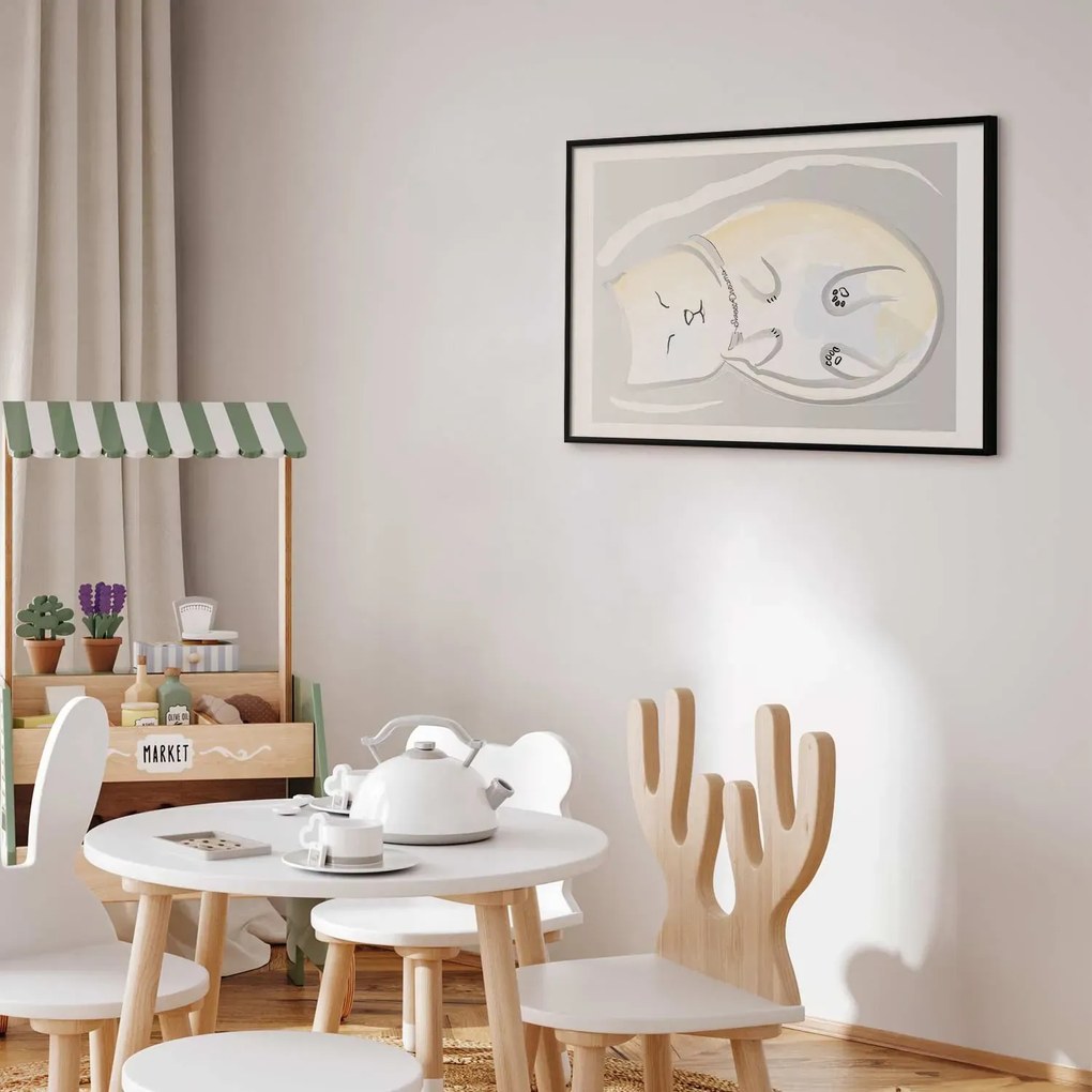 Plakat Śpiący kotek 30x21 cm z ramą czarną z marginesem ARTGEIST B