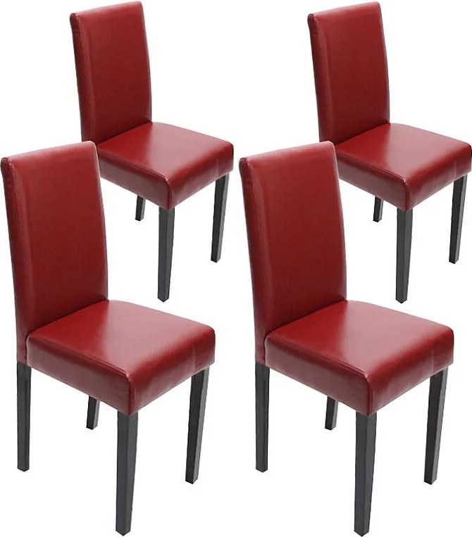 Krzesło do jadalni Littau (zestaw 4 sztuk),  skóra, czerwone ciemne nogi