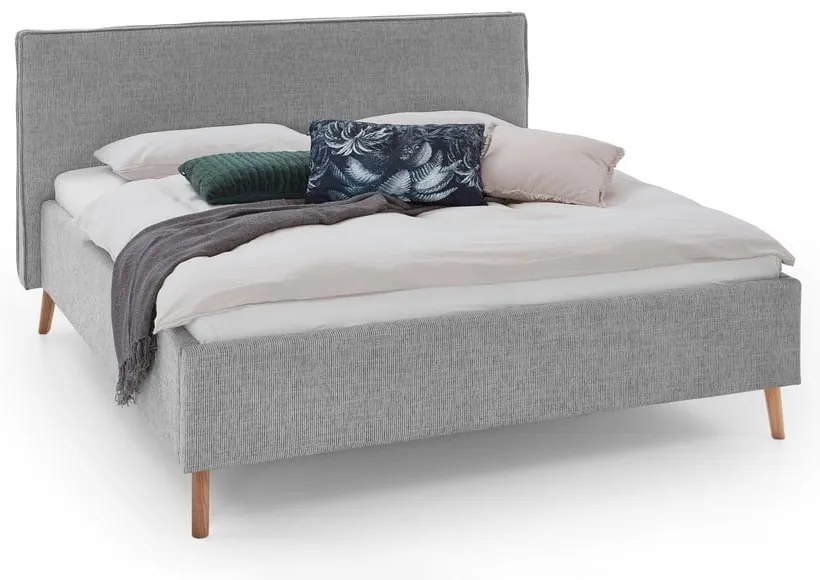 Jasnoszare tapicerowane łóżko dwuosobowe ze schowkiem i stelażem 180x200 cm Riva – Meise Möbel