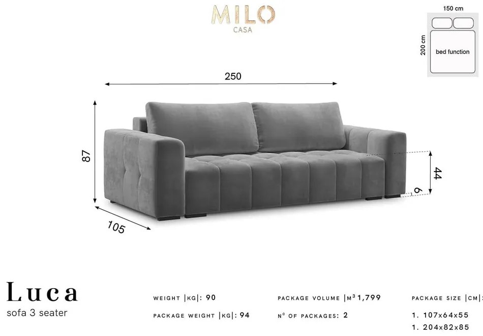 Zielona aksamitna rozkładana sofa Milo Casa Luca