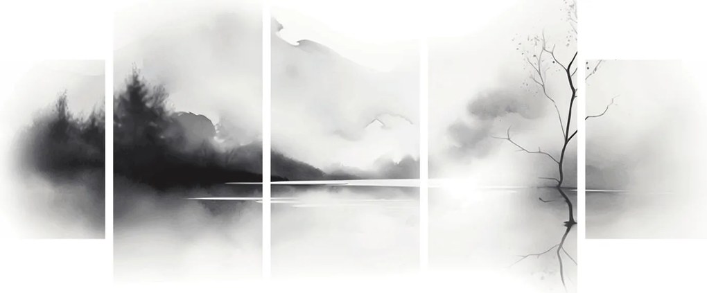 Obraz - Malowany tuszem krajobraz (125x70 cm)