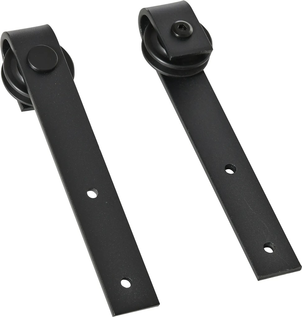 HOMCOM Zestaw do Podwójnych Drzwi Przesuwnych Prowadnica Stal Węglowa Czarna 200x06x18cm | Aosom PL