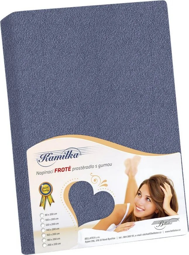 Bellatex Prześcieradło frotte na wysoki materac , niebieskoszary 180 x 200 + 40 cm