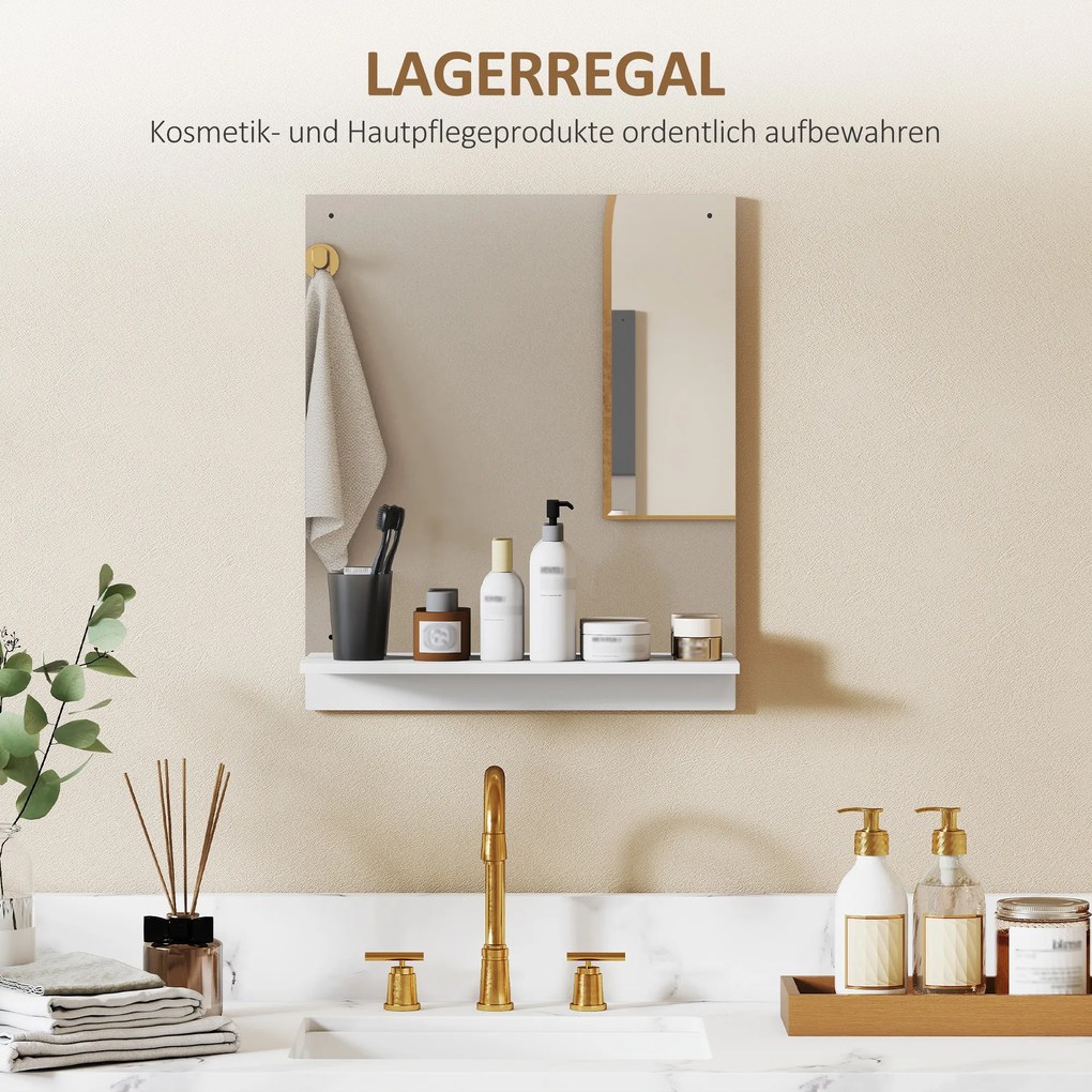 HOMCOM Lustro łazienkowe 50 x 60 cm, lustro ścienne z półką, do przedpokoju i korytarza, biały | Aosom PL