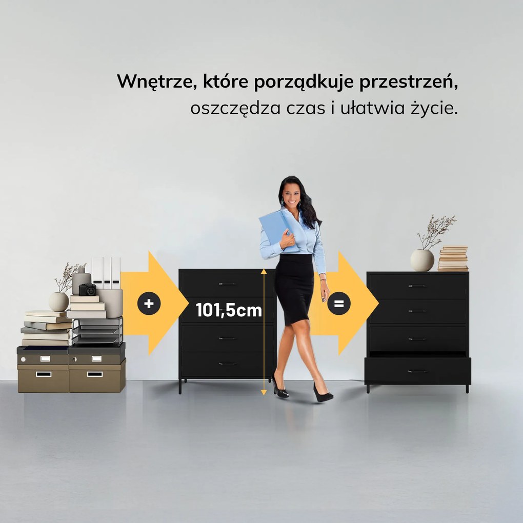 Komoda szafka metalowa czarna Modern CARLA 800 x 1015 x 400 mm