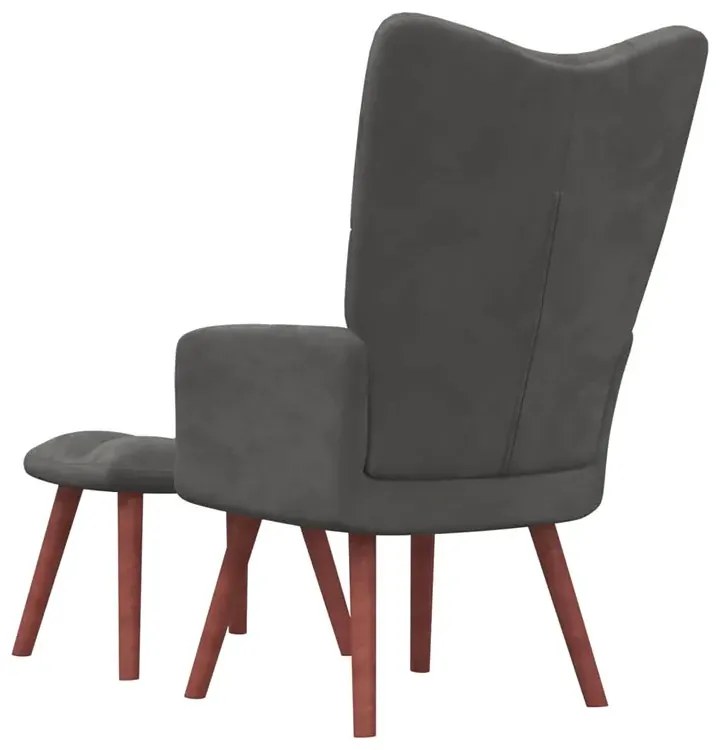 Ciemnoszary fotel welurowy z podnóżkiem E5-P35