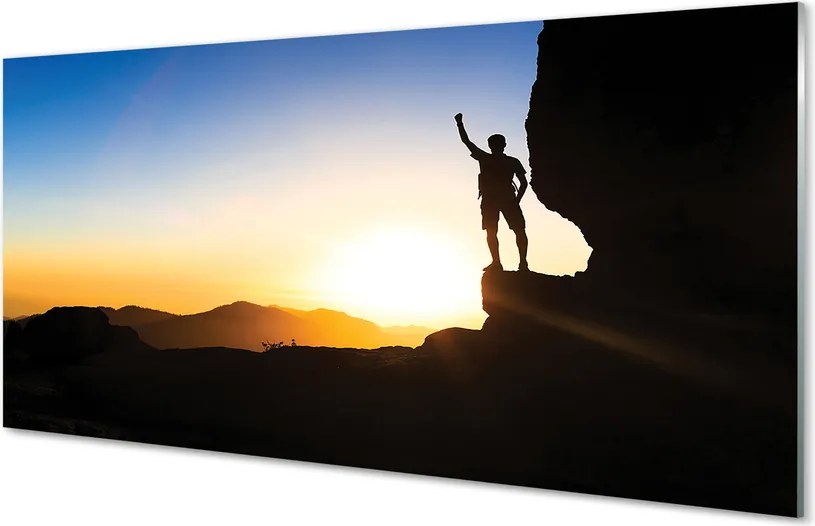 Szkło do Kuchni na Ścianę Człowiek w Górach o Zachodzie