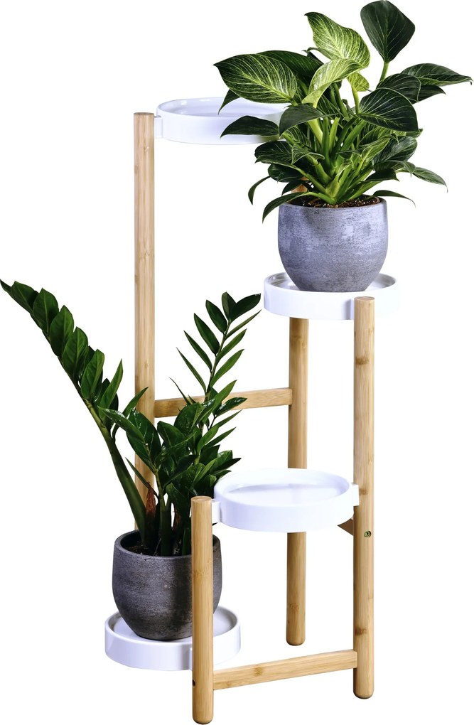 Bambusowy stojak na kwiaty z plastikowymi podstawkami