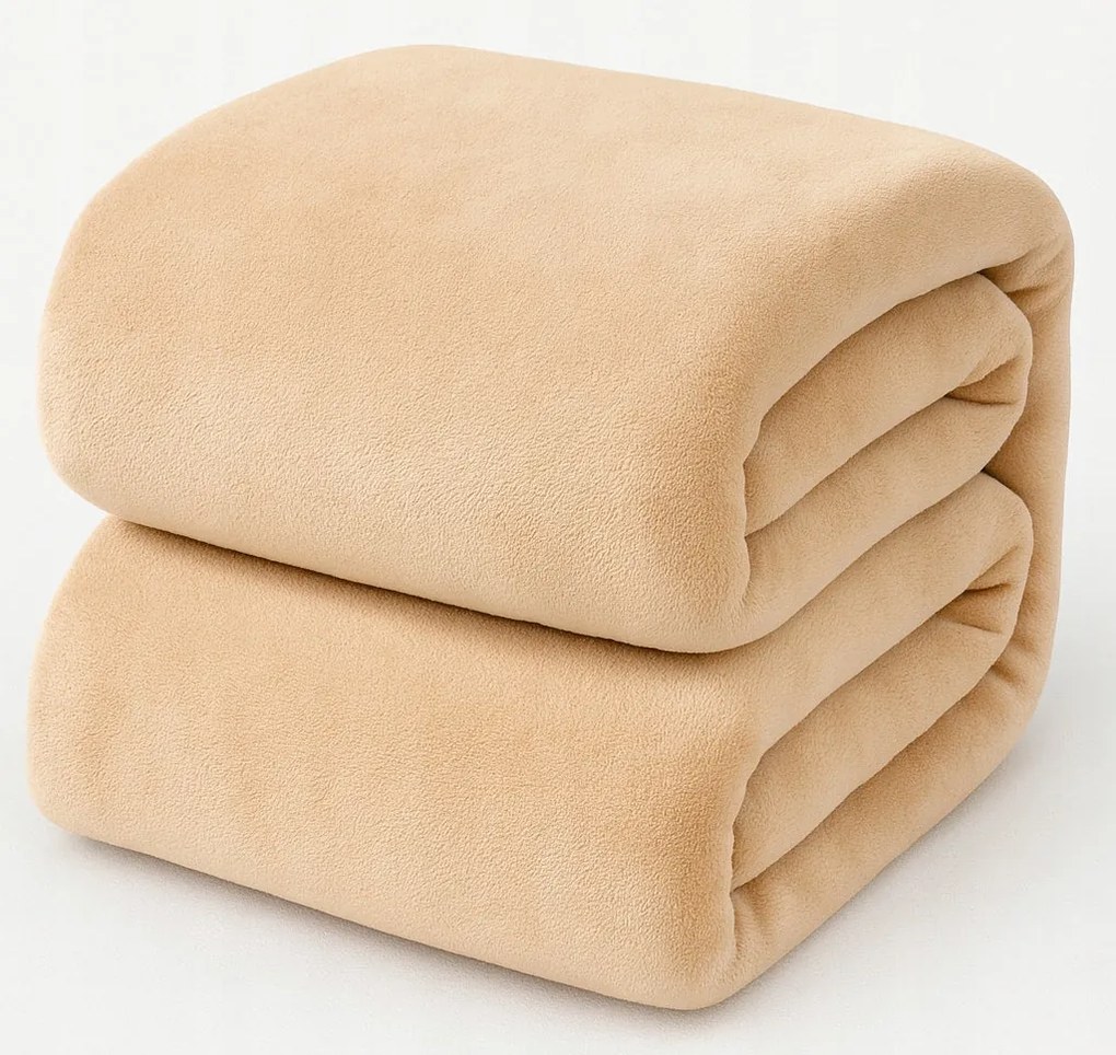 Koc Beżowy Gładki 160x200cm Miękki Ciepły Przytulny do domu salonu sypialni