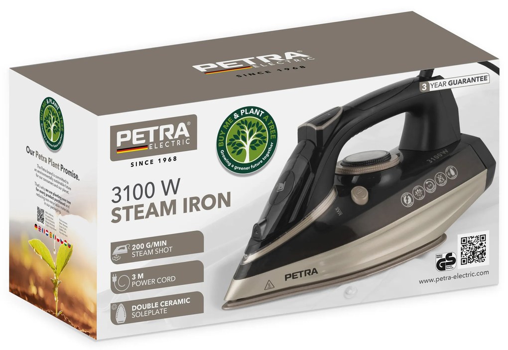 Żelazko parowe 3100 W PETRA, 200 g/min, 300 ml