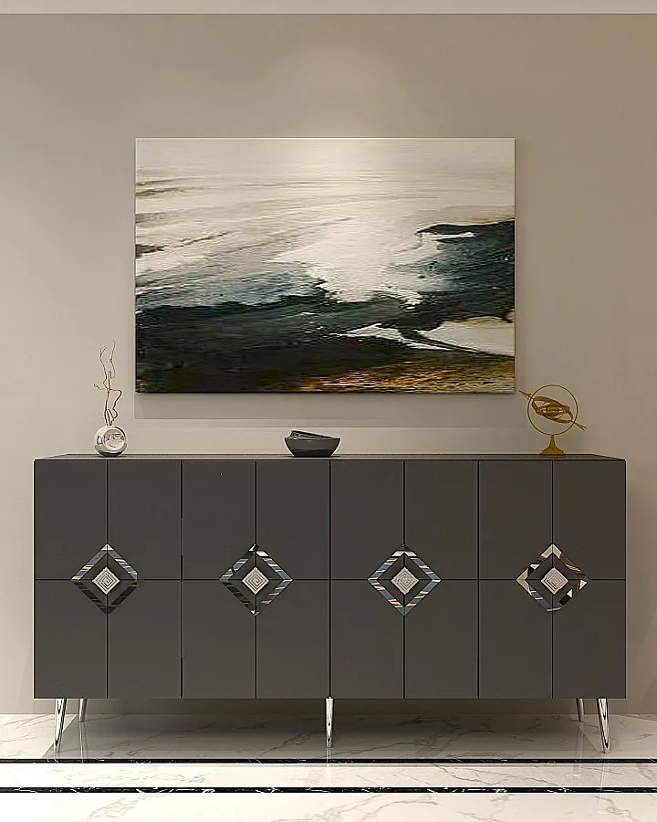 Komoda – 150 cm – Antracyt i srebro – Płyta wiórowa