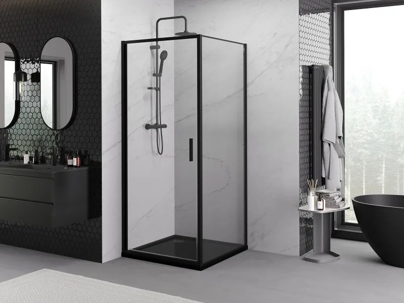 Mexen Exo kabina prysznicowa uchylna 70 x 70 cm, transparent, czarna - 817-070-070-70-00