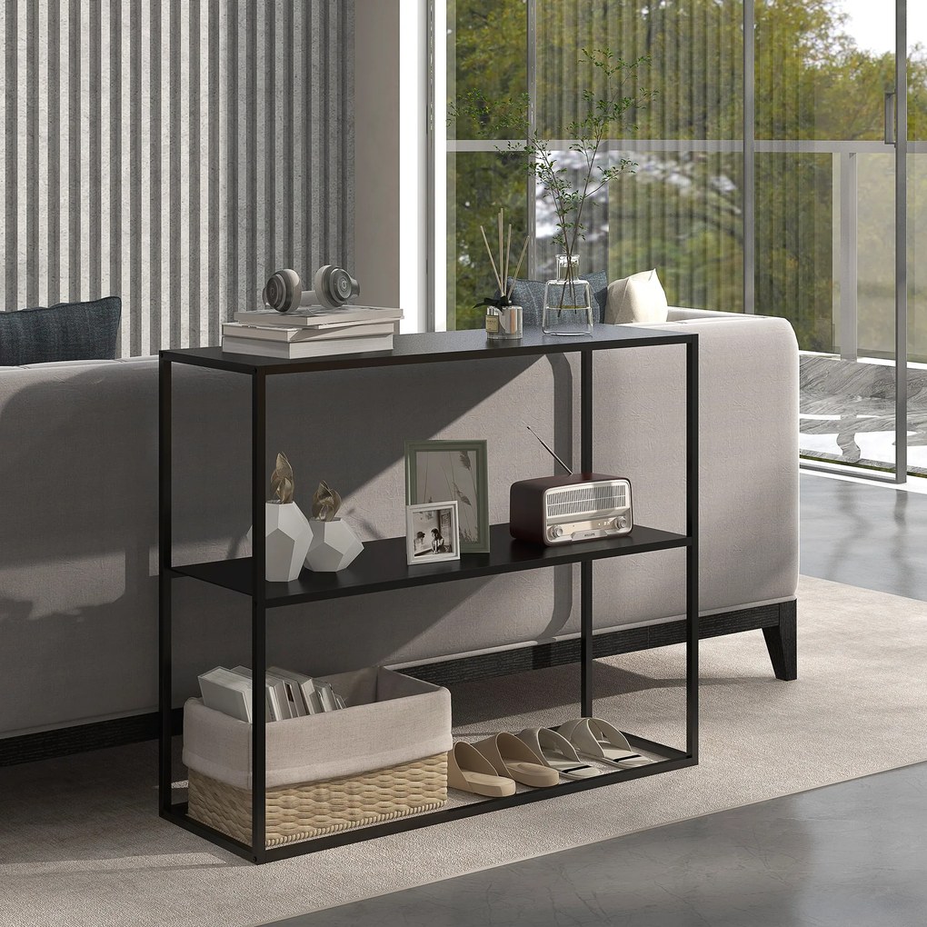 HOMCOM Stolik konsolowy z 2 poziomami Czarny elegancki i praktyczny stół 90x30x75cm Idealny do każdego wnętrza | Aosom PL