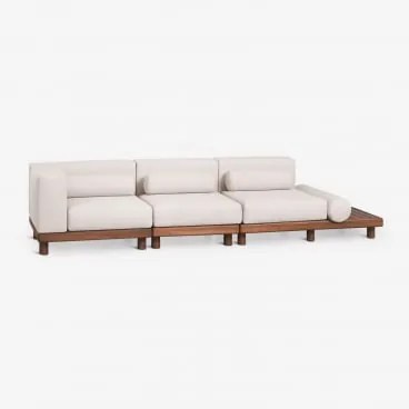 Sofa Modułowy Narożny Ogrodowy 3-częściowy Z Bocznym Stolikiem Z Akacji Edrien Akacja Brąz - Sklum