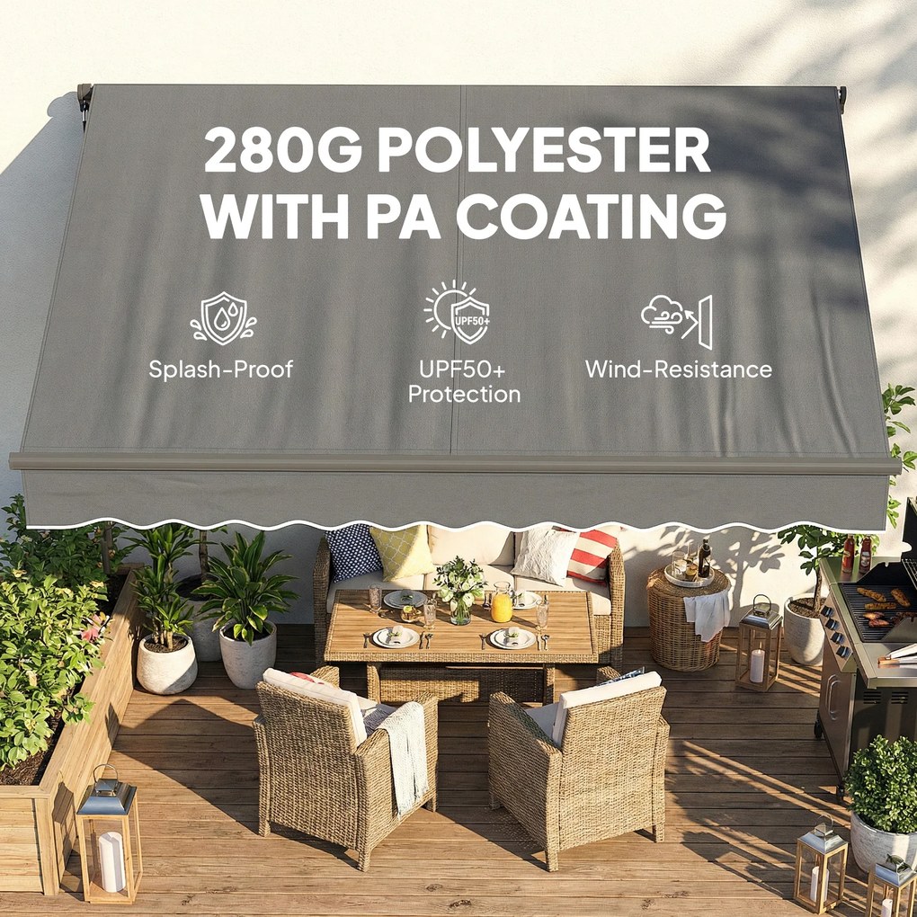 Outsunny Markiza Balkonowa 350 x 300 cm z Korbą i Uchwytami Ściennymi, Regulowany Kąt Nachylenia | Aosom PL