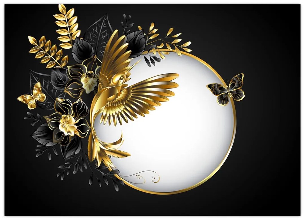 Obraz na szkle - Piłka ze złotymi motywami (70x50 cm)