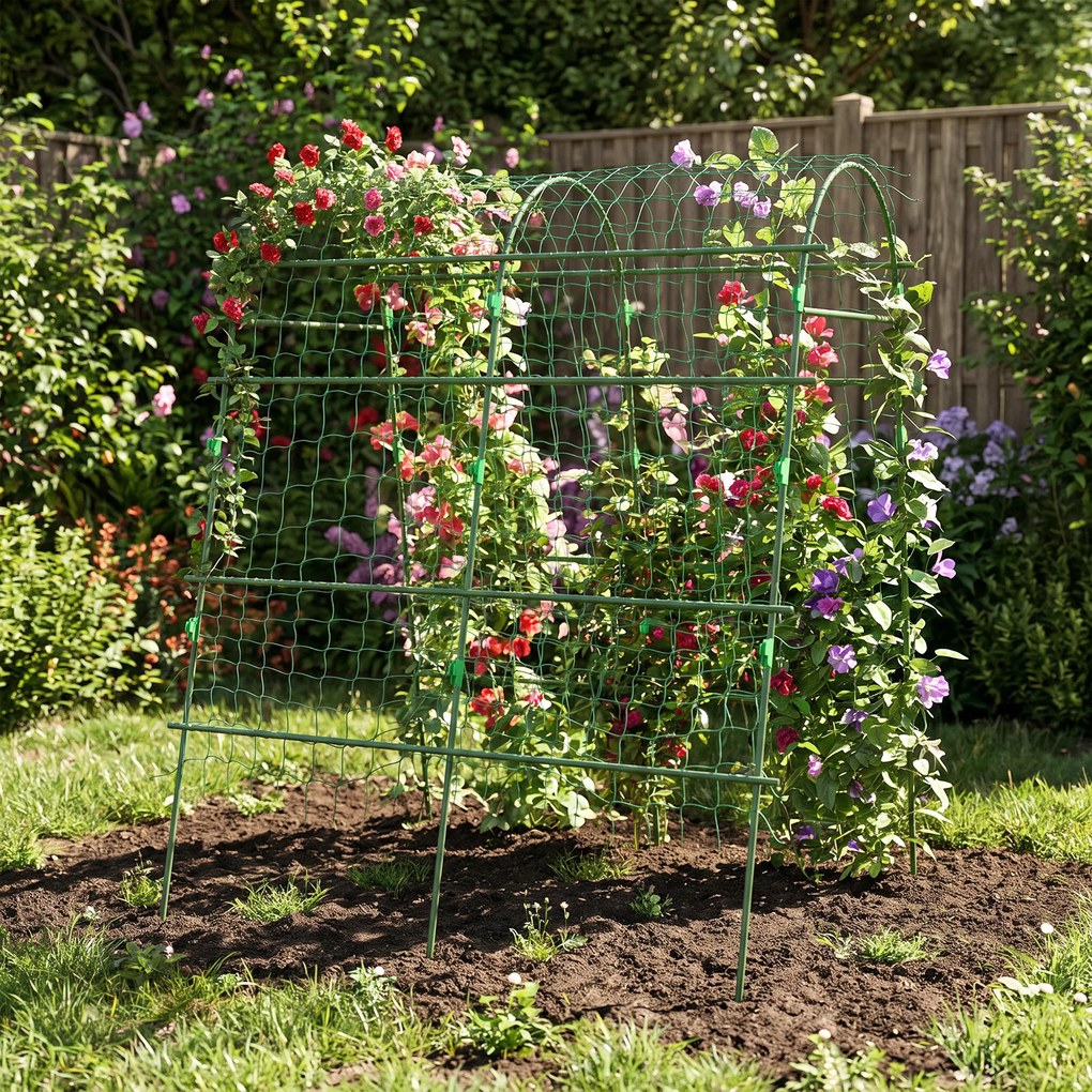 Outsunny Trellis, Podpora dla roślin pnących, Regulowane szpaler, Siatka roślinna, Konstrukcja roślinna do ogrodu, balkonu, stal, zielony, 144 x 167 x 206 cm