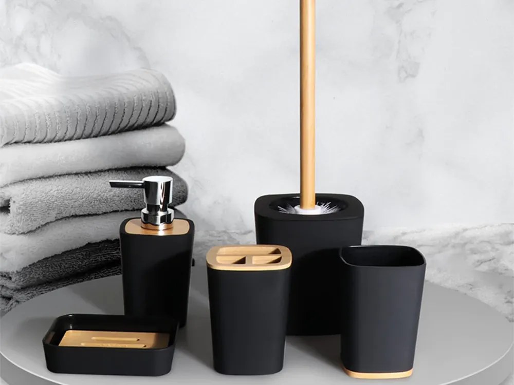 Plastowy zestaw łazienkowy BATHINO 6 sztuk - różne kolory Kolor: Czarny