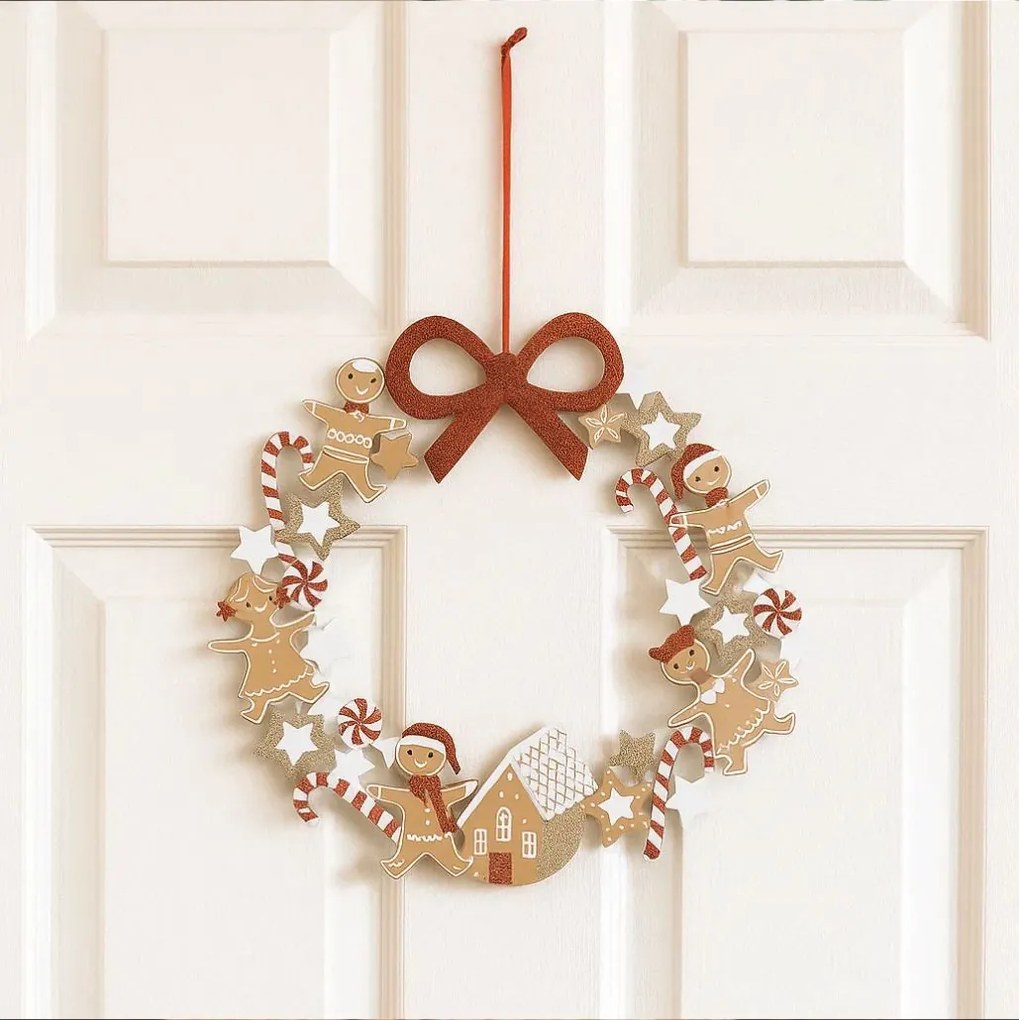 Drewniany wieniec świąteczny w pierniczki, Ø 33 cm