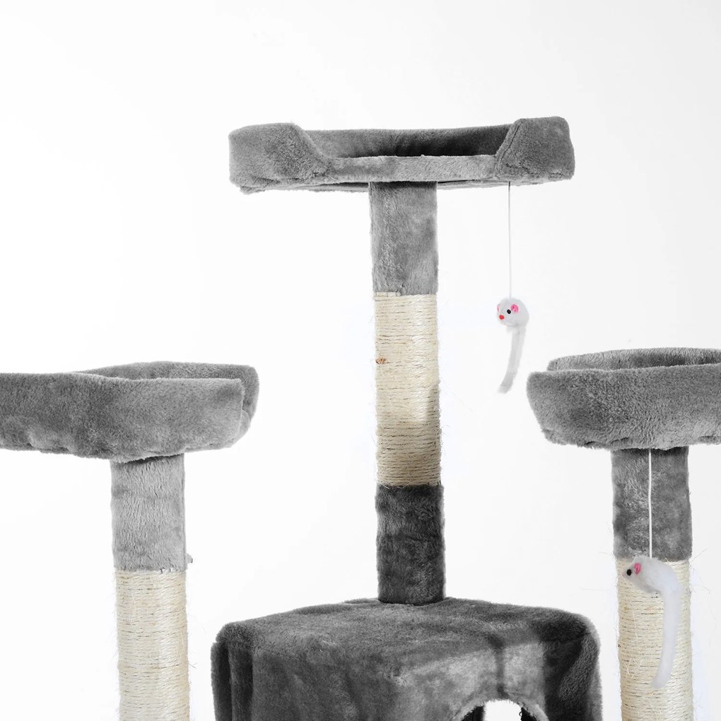 PawHut Drapak dla kota 170cm z domkiem i platformami do wypoczynku Sizalowy słupek Szary | Aosom PL