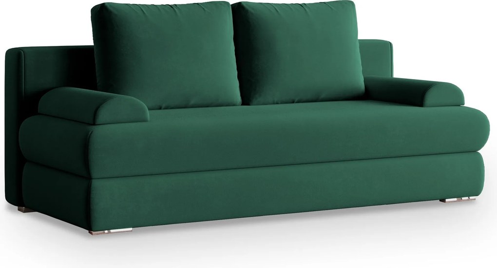 Masseno Sofa ASPERO z funkcją spania i pojemnikiem na pościel, Rozkładana sofa - Butelkowa zieleń, KRONOS 19