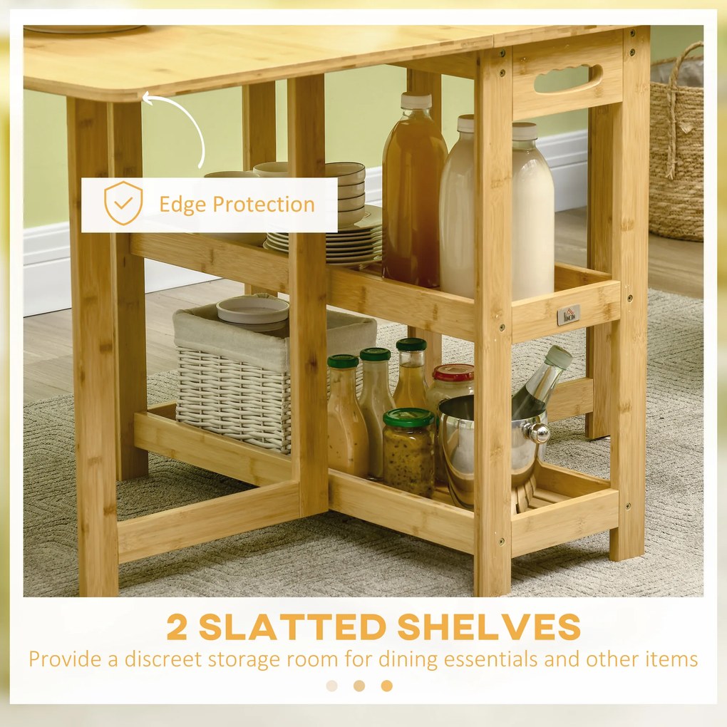 HOMCOM Stół składany bambusowy z regulowanymi nogami i półkami wielofunkcyjny do jadalni | Aosom PL