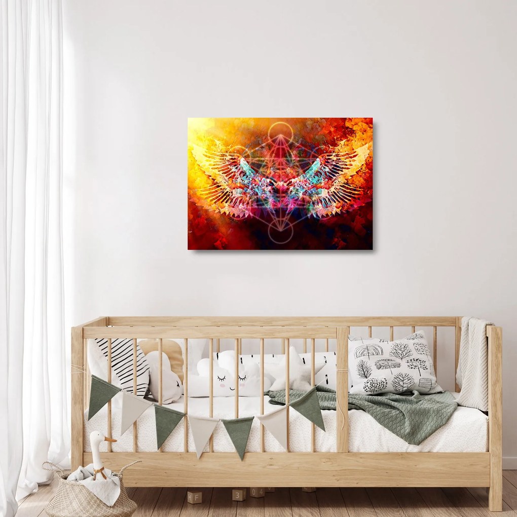 Obraz na szkle - Merkaba ze skrzydłami, abstrakcja (70x50 cm)
