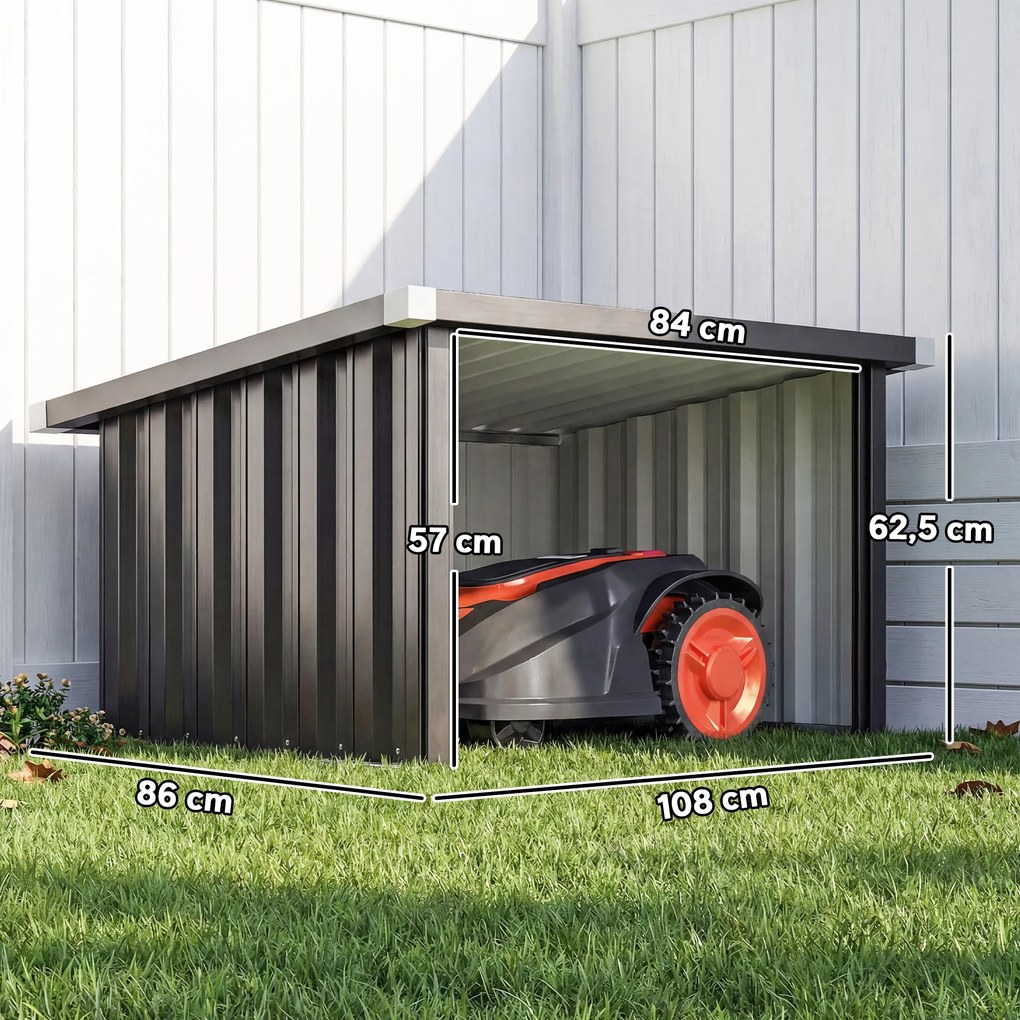 Outsunny Wiata dla robota koszącego stalowa 108 x 86 x 62,5 cm Garaż z dachem skośnym i osłoną krawędzi | Aosom PL