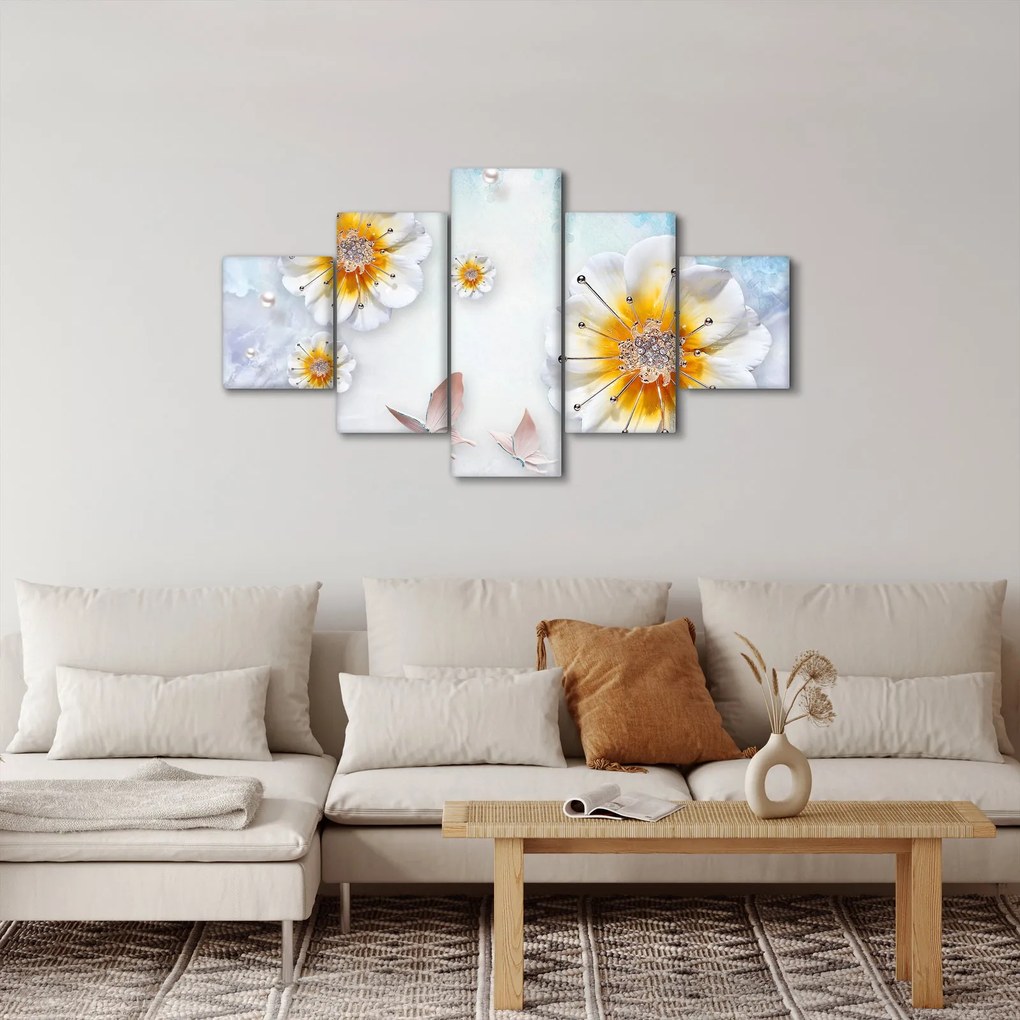 Obraz - Kompozycja z kwiatami i motylami (125x70 cm)