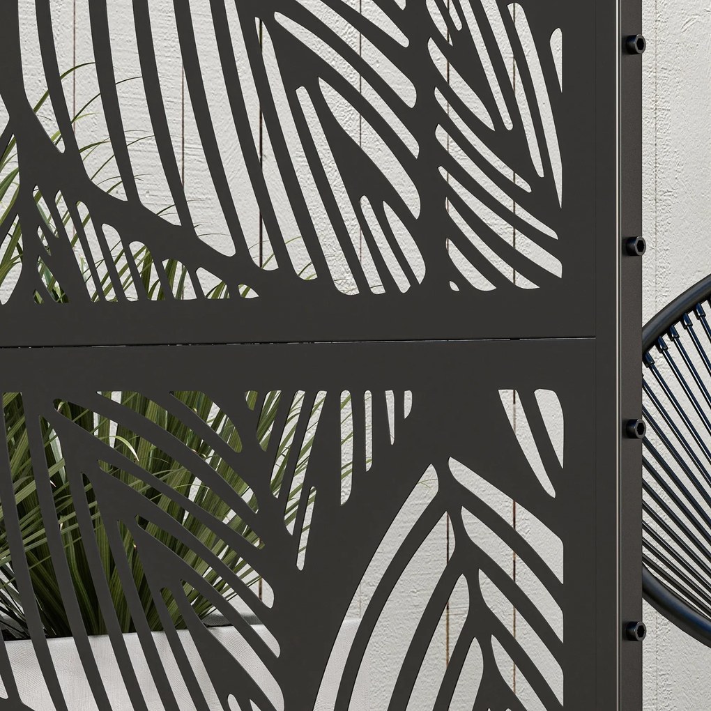 Outsunny Parawan Ogrodowy Metalowy z Motywem Floralnym, 122 x 45 x 198 cm, Czarny | Aosom PL