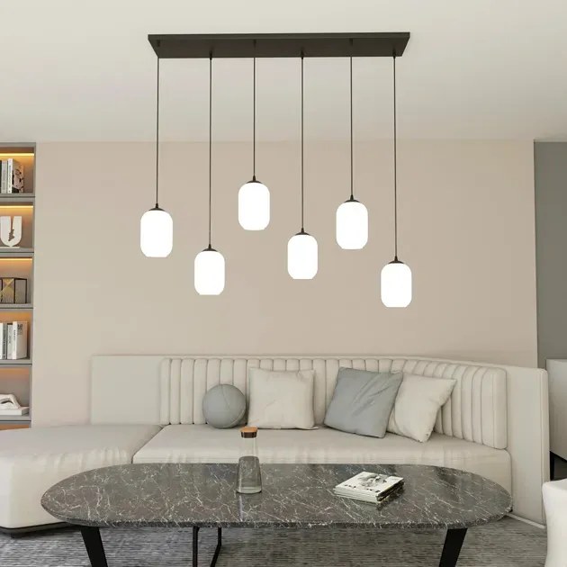 Nowoczesna lampa wisząca z 6 mlecznymi kloszami - D166 C9-C40