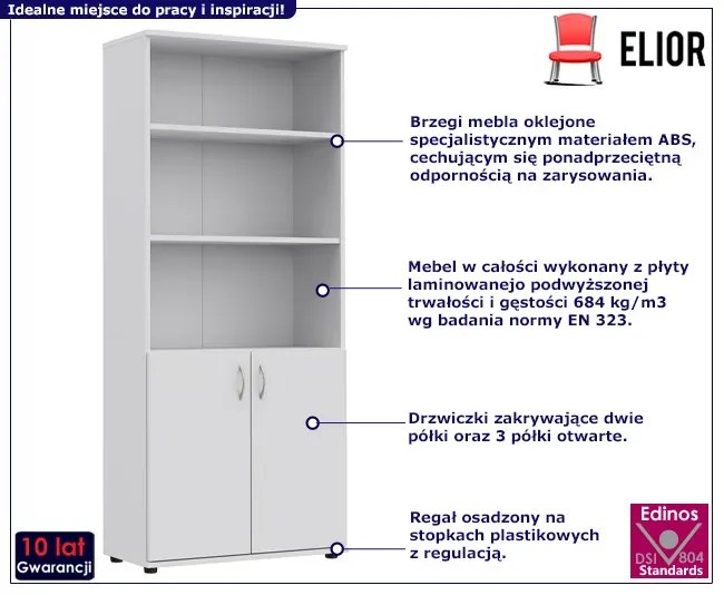 Biały regał biurowy z drzwiczkami - Madix