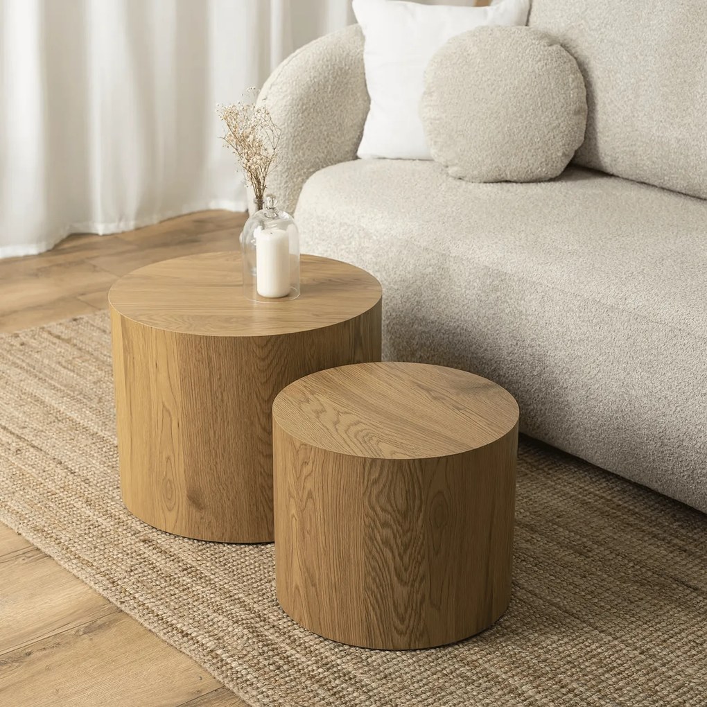 Zestaw Stolików Kawowych LEILA 43 cm/53 cm Dąb Naturalny Skandynawski Loft