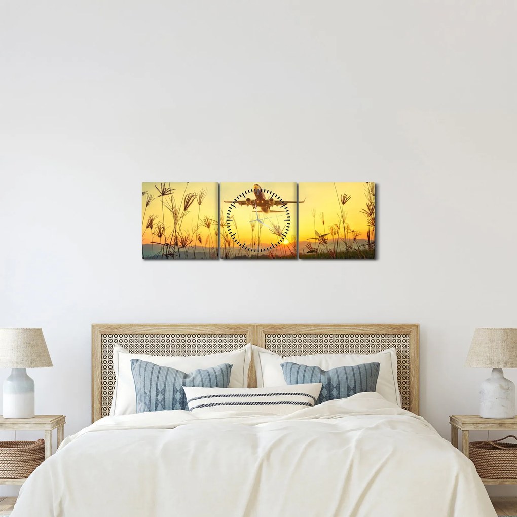 Obraz startującego samolotu (z zegarem) (90x30 cm)