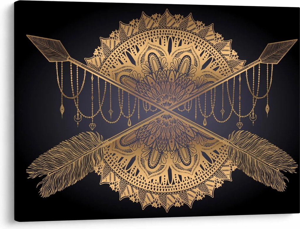 Obraz - Złota mandala ze strzałkami (70x50 cm)