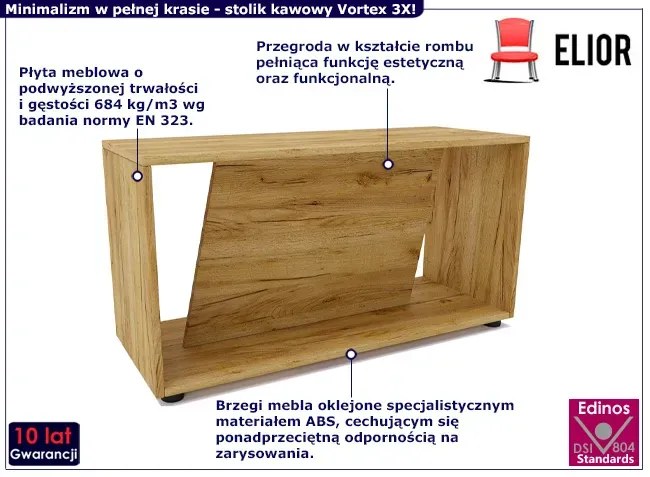 Nowoczesny stolik kawowy dąb craft - Allon 3X
