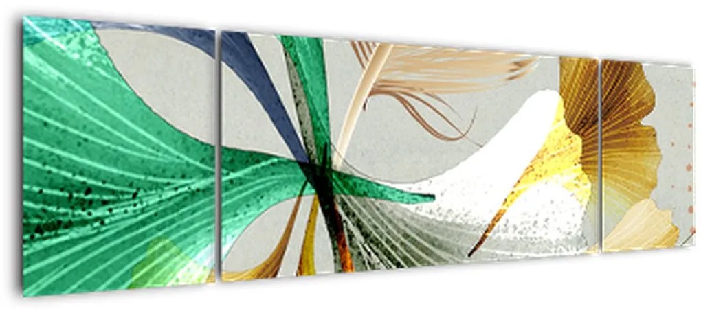 Obraz - Liście z piórami (170x50 cm)
