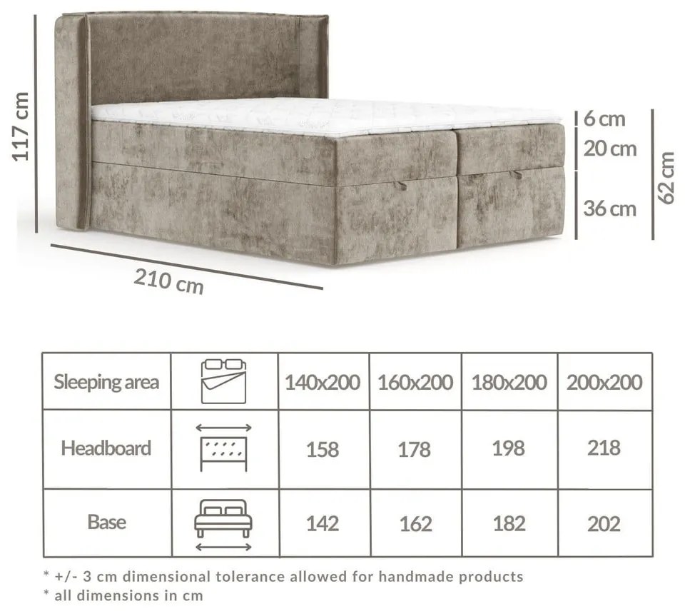 Beżowe łóżko boxspring ze schowkiem 180x200 cm Passion – Maison de Rêve