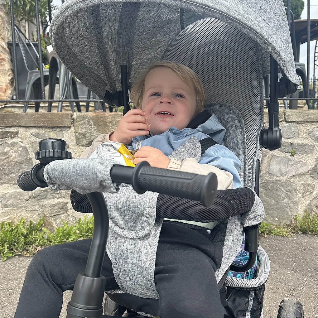 Trójkołowiec HOMCOM dla Dzieci, Rower dziecięcy, Kosz, Uchwyt na Kubek, Sonnendach, Metal, Szary