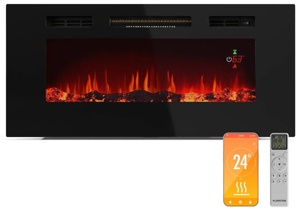 Klarstein Galeras Smart 1800W 102cm Kominek Elektryczny Naścienny Czarny