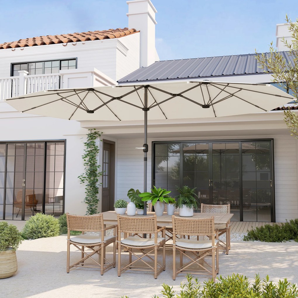Outsunny Podwójny Parasol 436 x 260 cm, Stal z Ochroną UV z Korbką, Beżowy