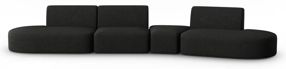 Czarna sofa z tkaniny szenilowej prawostronna 428 cm Paolo – Milo Casa