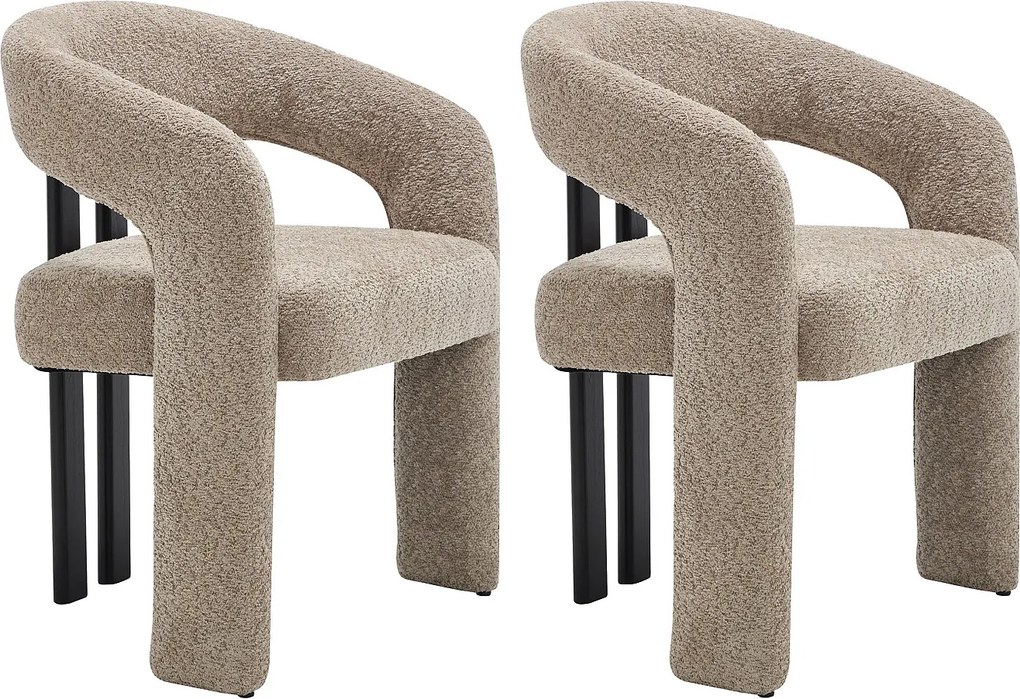 Zestaw 2 krzeseł z podłokietnikami z tkaniny z bukli  i czarnego drewna kauczukowca  - Taupe - NORETI