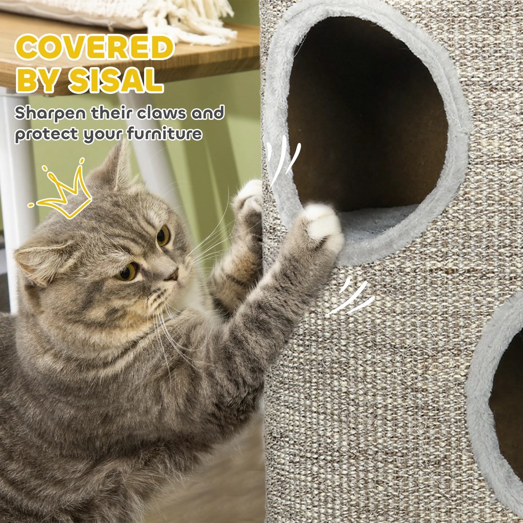 PawHut Drapak dla Kota z 3 Poziomami Jasnoszary 38x38x70cm z Sizalową Liną Idealny dla Zabawy i Ostrzenia Pazurów | Aosom PL