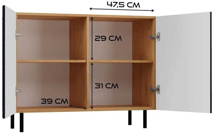 Granatowa nowoczesna komoda z ryflowanymi frontami S3-E58